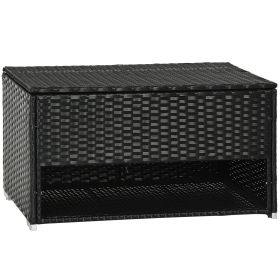 Waterproof Outdoor Deck Box, Rattan Wicker Towel Storage with Liner for Patio Cushions, Pool Accessories