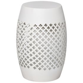 12" Steel Outdoor Side Table, Round Hollow Drum Patio End Table, Accent Table for Indoor and Outdoorr, White