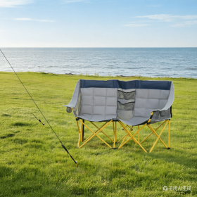 Oversized  Style Folding Camping Chair with Carry Bag & Cup Holders Navy Blue And Gray for Outdoor Beach Picnic Hiking Travel