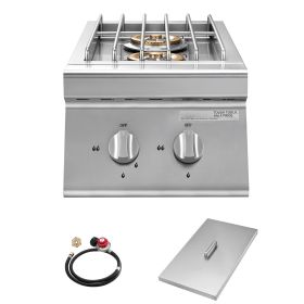 Double Grilling Side Burners, 2 x 15,000BTU Liquid Propane Side Burner for Outdoor Kitchen, Convertible to Natural Gas