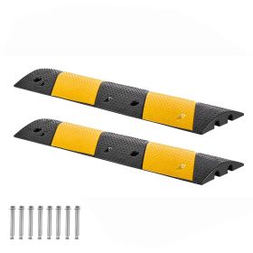 40 in Rubber Speed Bump, 2 Pack, 2 Channel Heavy Duty Traffic Speed Hump, 22000 lbs/Axle Load Capacity, Cable Protector Ramp with Expansion Screw