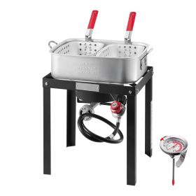 18 Qt Fish and Wing Fryer with Double Basket, Aluminum Propane Fish Fryer Kit, Outdoor Deep Fryer Seafood Pot with Thermometer and 58